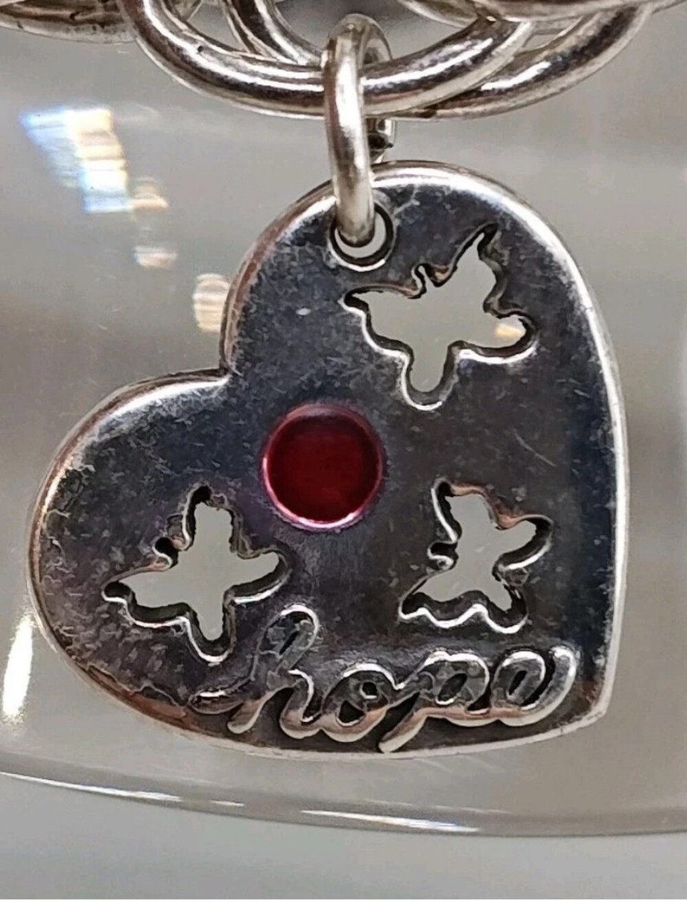 Brighton Charm Bracelet Go Red Enamel Heart Butterfly Silver Plated Rope Chain - Picture 7 of 13